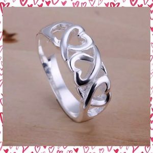 925 Silver Triple Hearts Ring - Size 6
